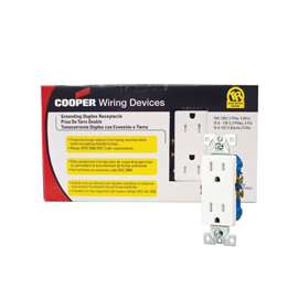 Eaton Wiring Devices TR1107W10 Duplex Receptacle, 15 A, 2-Pole, 5-15R, White