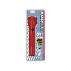 MagLite S2D036 Flashlight, 3 VDC, Incandescent Lamp, Alkaline Battery, Red