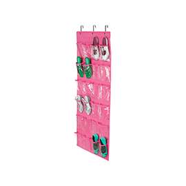 Honey-Can-Do SFT-01642 Over-The-Door Shoe Organizer, 1 in L, 57 in H, Fabric, Pink