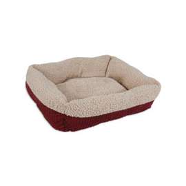 Aspenpet 80135 Self-Warming Pet Lounger, Oval, Lambs Wool/Corduroy Cover, Cream/Red