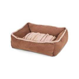Aspenpet 80387 Shearling Pet Lounger, Rectangular, Suede Fabric Cover, Dark Tan