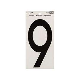 HY-KO RV-70/9 Reflective Sign, Character 9, 5 in H Character, Black Character