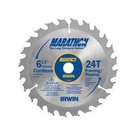 IRWIN MARATHON 14029 Circular Saw Blade, 6-1/2 in Dia, Carbide Cutting Edge, 5/8 in Arbor