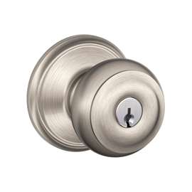 Schlage Georgian F51A VGEO619KA4 Keyed Entry Knob, 1-3/8 to 1-3/4 in Thick Door, Brass/Zinc, Satin Nickel