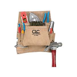 CLC Tool Works I823X Nail/Tool Bag, 8-Pocket, 2-3/4 in Strap/Belt, Suede Leather, Tan