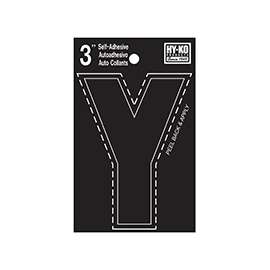 HY-KO 30400 Series 30435 Die-Cut Letter, Character Y, 3 in H Character, Black Character