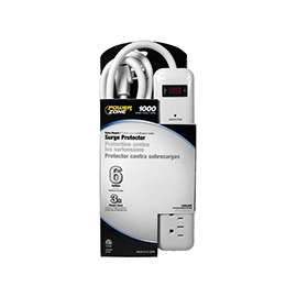 PowerZone Surge Protector Strip, 125 V, 15 A, 6 Outlet, White