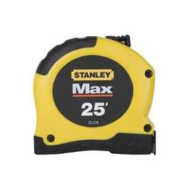 STANLEY 33-279 Tape Measure, 25 ft L x 1-1/8 in W Blade, Steel Blade, Black/Yellow