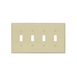 Eaton Wiring Devices PJ4V Mid-Size Wallplate, 4-Gang, Polycarbonate, Ivory