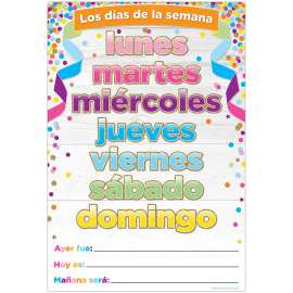 Smart Poly Spanish Chart, 13" x 19", Confetti, Los dIas de la semana (Days of the Week)