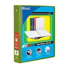 BAZIC 3-Ring View Binder with 2 Pockets, 1", Lime Green
