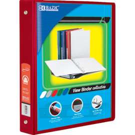 BAZIC 3-Ring View Binder with 2 Pockets, 1.5", Red