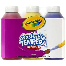 Artista II Washable Tempera Paint, Primary Colors, 8 Ounce Bottles, 3 Count