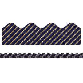 Sparkle + Shine Gold Glitter and Navy Stripe Scalloped Borders