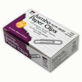 Non-Skid Jumbo Paper Clips, 100 Per Box, 30 Boxes