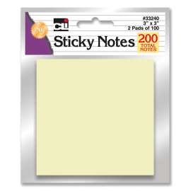 Sticky Notes - 3" x 3", Yellow - 2 Pads of 100 Sheets