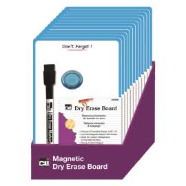 Dry Erase Boards - Magnetic Mini - 6-1/4" x 9", Marker w/Eraser and 1 Magnet, Blue Frame - 12/Shelf Tray