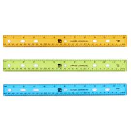 Ruler - Plastic - 12" - Flat - UPC Coded - Translucent Assorted Colors
