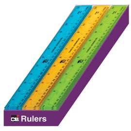 Ruler - Plastic - 12" - Flat - UPC Coded - Translucent Assorted Colors, 36 Each/Shelf Tray