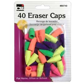 Pencil Eraser - Caps - Assorted Colors - 40/Cd