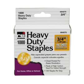 Heavy Duty Staples, 3/4 Inch Leg Length, Carbon Steel, Silver, 1000/Box