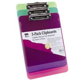 Clipboard - Plast/Transp w/Low Profile Clip - Ltr - Assorted Neon Colors, 3/Pk