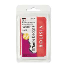 Labels, Name Badge, Visitor, 3-3/8 x 2-1/4 Inch, Red, 100/Pack