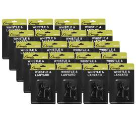 Plastic Whistle & Black Lanyard Pack, 20 Packs