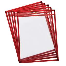Dry Erase Pockets, Fluorescent Red, 9" x 12", 10 Pockets