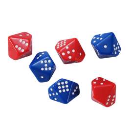 Subitizing Dice, Set of 6, 3 red/3 blue