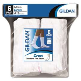 6PK WHT Mens Crew Socks