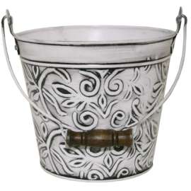 8" WHT Floral Planter