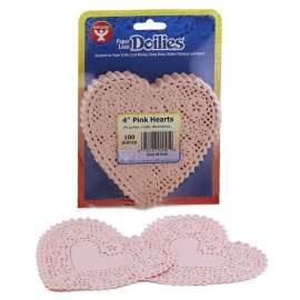 Heart Doilies, Pink, 4", 100/pkg