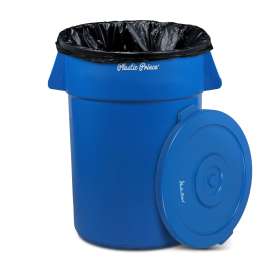 Plastic Prince 44 Gallon Round Trash Can with Lid Garbage Can Blue Waste Container for Home Garage Restaurants Warehouses