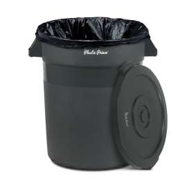 Plastic Prince 20 Gallon Round Trash Can Container with Lid Gray Plastic Commercial Garbage Bin for Home Garage Restaurants Warehouses