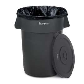 Plastic Prince 32 Gallon Round Trash Can Container with Lid Gray Plastic Commercial Garbage Bin for Home Garage Restaurants Warehouses