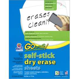 Dry Erase Sheets, Self-Adhesive, White, 8-1/2" x 11", 5 Sheets