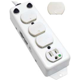 Tripp Lite Safe-IT Power Strip Hospital Medical Antimicrobial 120V 4 Outlet UL1363A 15' Cord Metal, NEMA 5-15P, 4 NEMA 5-15R Hospital Grade, 15ft Input