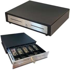 APG Standard- Duty 19" Electronic Point of Sale Cash Drawer , Vasario Series VBS320-BL1915 , Printer Compatible , Plastic Till with 5 Bill/ 5 Coin Compartments , Black
