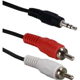 QVS 12ft 3.5mm Mini-Stereo Male to Dual-RCA Male Speaker Cable, 12 ft Mini-phone/RCA Audio Cable for Speaker, Audio Device, First End: 1 x Mini-phone Stereo Audio, Male, Second End: 2 x RCA Audio