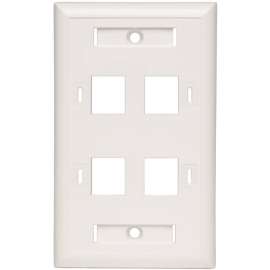 Tripp Lite Quad Outlet RJ45 Universal Keystone Face Plate / Wall Plate, White, 4-Port, 4 x Socket(s), 1-gang, White, TAA Compliant