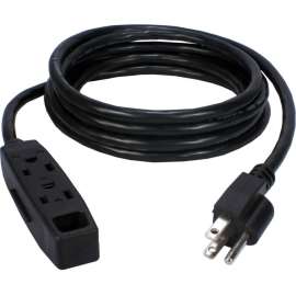 QVS 3-Outlet 3-Prong 15ft Power Extension Cord - NEMA 5-15P - 3 x NEMA 5-15R - 15 ft Cord - 13 A Current - 120 V AC Voltage - 1625 W - Wall Mountable - Black - NEMA 5-15P - 3 x NEMA 5-15R - 15 ft Cord - 13 A Current - 120 V AC Voltage - 1625 W - Wal