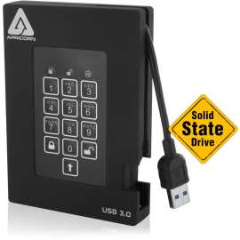Apricorn Mass Storag Apricorn Aegis Padlock A25-3PL256-S256F 256 GB Rugged Solid State Drive, External, USB 3.0, 180 MB/s Maximum Read Transfer Rate, 3 Year Warranty