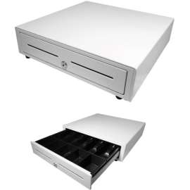 apg Standard- Duty 16 Electronic Point of Sale Cash Drawer | Vasario Series VB320-AW1616 | Printer Compatible | Plastic Till with 5 Bill/ 5 Coin Compartments | White - USD 5 Bill - 5 Coin - 2 Media Slot - Stainless Steel, Plastic - White - 4.3" H