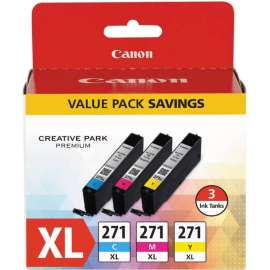 Canon CLI-271 Original Inkjet Ink Cartridge, Tri-pack, Cyan, Magenta, Yellow Pack, Inkjet
