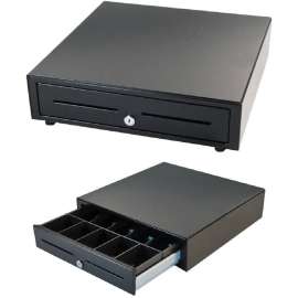 APG Cash Drawer Vasario 1616 Cash Drawer: VB554A-BL1616 - 5 Bill x 5 Coin Till - Dual Media Slot, Painted Front - Black - USB - 4.3" H x 16.2" W x 16.3" D