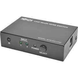 Tripp Lite 2-Port HDMI Switch for Video & Audio 4K x 2K UHD 60 Hz w Remote, 3840 × 2160, 4K, 2 x 1, Display, Blu-ray Disc Player, Computer, Gaming Console, Satellite Receiver, DVR