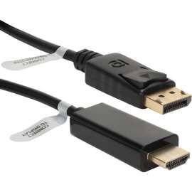 QVS 3ft DisplayPort to HDMI Digital A/V Cable, 3 ft DisplayPort/HDMI A/V Cable for Projector, Monitor, Audio/Video Device, HDTV, First End: 1 x DisplayPort 1.1 Digital Audio/Video, Male, Second End: 1 x HDMI Digital Audio/Video