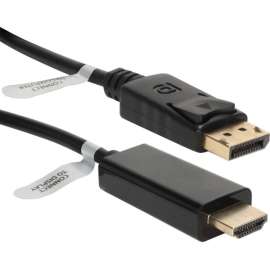 QVS 6ft DisplayPort to HDMI Digital A/V Cable, 6 ft DisplayPort/HDMI A/V Cable for Projector, Monitor, Audio/Video Device, HDTV, First End: 1 x DisplayPort 1.1 Digital Audio/Video, Male, Second End: 1 x HDMI Digital Audio/Video