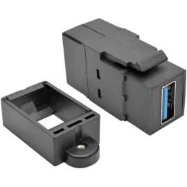Tripp Lite USB 3.0 Keystone Panel Mount Coupler F/F All in One Black, USB, 1 x Type A Female USB, 1 x Type A Female USB, Nickel Plated Connector